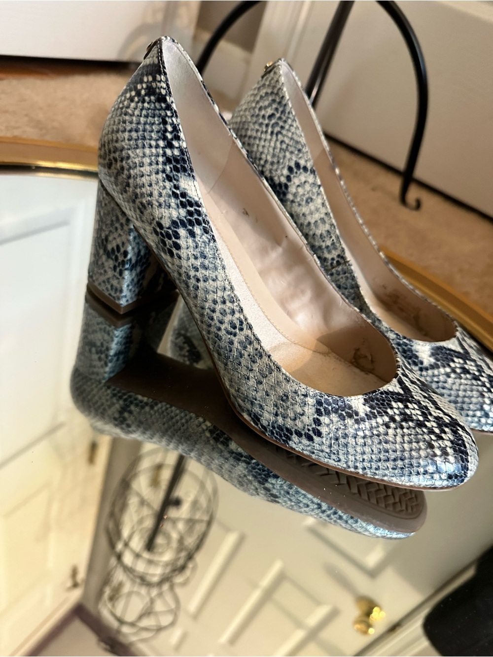Cole Haan Snake-Print Pumps in Black and White touch of green